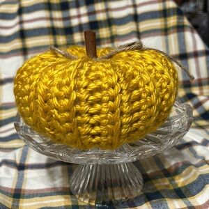 Handmade crochet pumpkin.